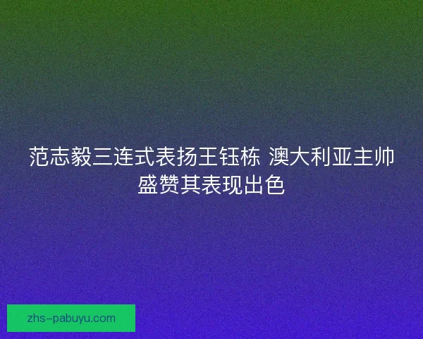 范志毅三连式表扬王钰栋 澳大利亚主帅盛赞其表现出色 范志毅三连式表扬王钰栋 澳大利亚主帅盛赞其表现出色