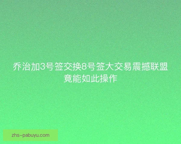 乔治加3号签交换8号签大交易震撼联盟竟能如此操作